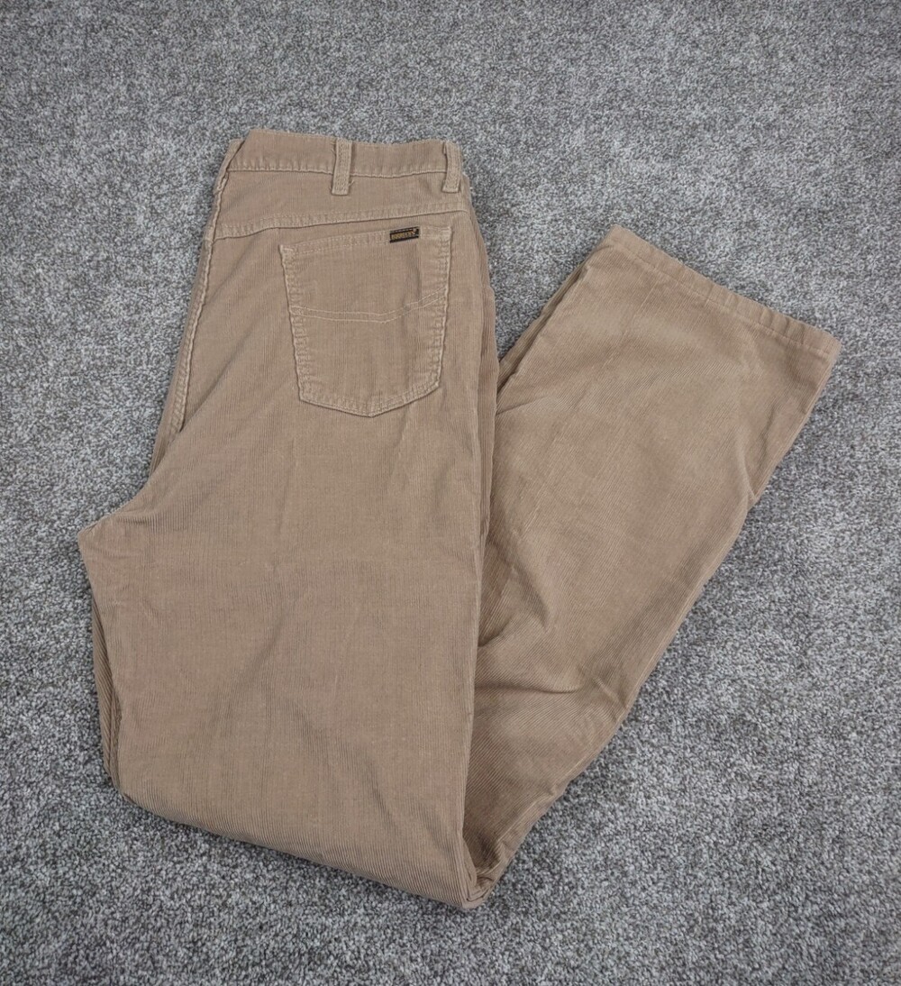 VTG Roebucks Pants Men 38x32 Tall Brown Tan Corduroy Cords Straight Leg USA